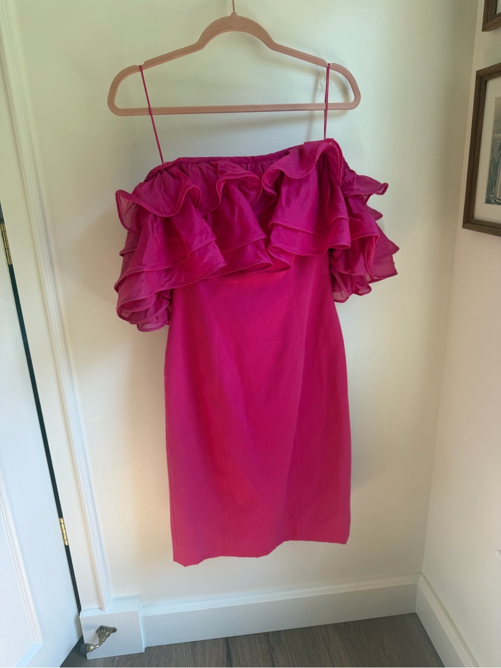 Jan Barboglio Fuchsia Ruffled One-Shoulder Dress size estimated 6 see pics